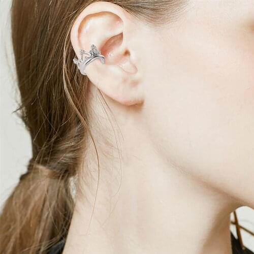 Coxeer 1pc Ear Clip Fashion Crown Pattern Heart Shaped Non Piercing Clip On Earring For Women Jewelry Accessories Party Dress Up