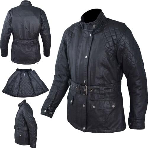 Women motorcycle jacket removable liner thermal fabric caps Black