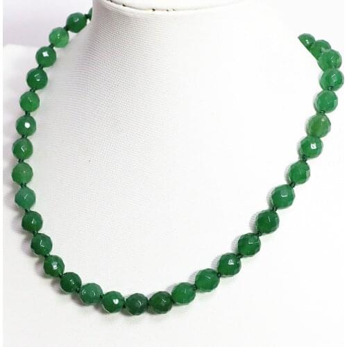 Hot sale green stone faceted round 8,10,12mm fashion beads necklace stone jades chalcedony diy necklace jewelry 18inch B1507