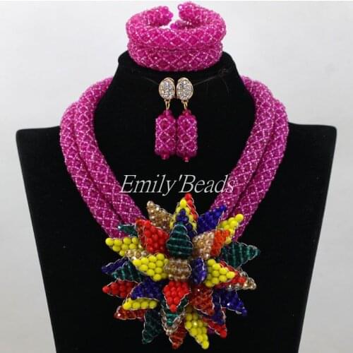Hot Fuchsia Pink African Costume Jewelry Sets Wedding Crystal Beads Jewelry Sets Indian Bridal Jewelry Sets Free Shipping ALJ104