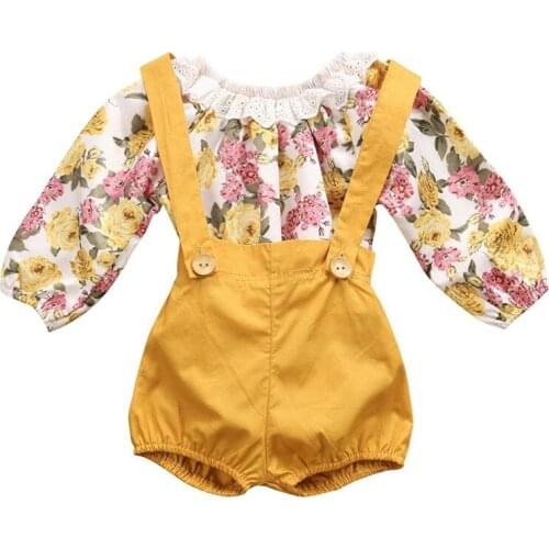 Newborn Baby Girl Cotton Floral Clothing Kids Summer Outfits 2 Pcs Sets Romper+ Suspenders Jumpsuit Sunsuit Clothes 2020 New