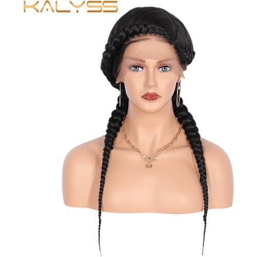 Kalyss 24'' Fully Hand-Braided Swiss Lace Front Dutch Twins Braided Wigs with Baby Hair for Women No Split End Black Braided Wig