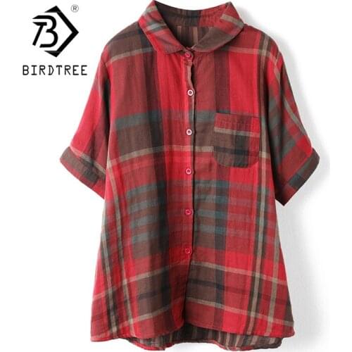Plus Size 5XL Plaid Shirts Women Short Sleeve Clothing Korean Summer Fashion 2021 Checkerd Womens Loose Tops T13117X