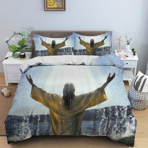 2/3pcs God With Us Bedding Set Christian Bed Line Twin Queen King Size Duvet Cover Bed Sheets with Pillowcase God Bless You