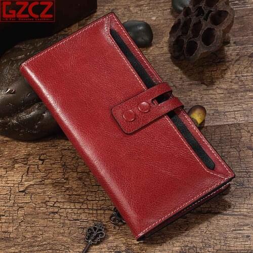 Genuine Leather Women Wallet Zipper Hasp Multi Coin Purse Money Handbag Card Holders Phone Case Clip Pocket 2019