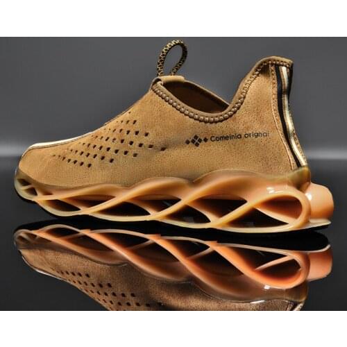 Fashion Men Jogging Shoes Waterproof Leather Sneakers Unique Blade Sole High Quality Cushioning Sports Shoes Training Zapatillas