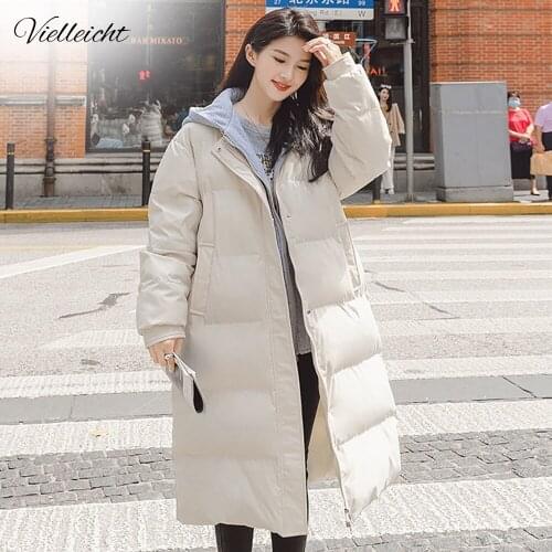 Vielleicht 2021 Long Winter Coat Women Spliced Hooded Down Parkas Ladies New Warm Winter Jacket Women Loose Jacket Coat Clothing