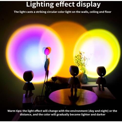 Sunset Lamp Rainbow Atmosphere Led Night Light USB Sunset Projector Lamp Dimmable Rotating Background Home Decor Colorful Lamp
