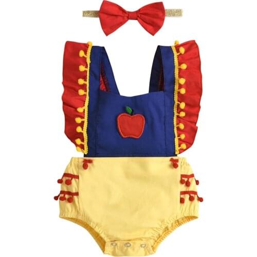 Cute Baby Girls Clothes Boys Rompers Ruffles Short Sleeve Tassel Fruit Printed Backless Jumpsuits Headband Childrens Clothing