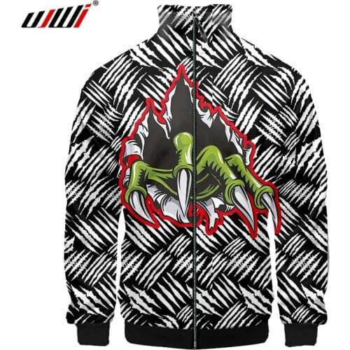 UJWI Spring Harajuku Mens Jacket 3d Printed Paw Scratches Fashion Stand-up Collar Jacket Unisex Hiphop Plus Size Coats Custom