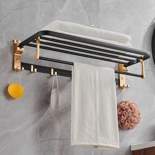 Bathroom hardware set wall-mounted golden space aluminum bath towel rack black gold towel rack double towel bar