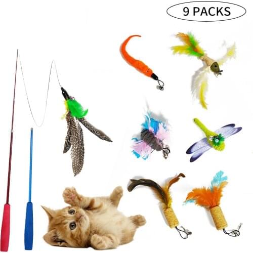 9Pcs Cat Toy Pet Cat Feather Toy Set Funny Cat Stick Bell Kitten Catcher Teaser Toy Interactive Juguetes Para Gatos Pet Supplies