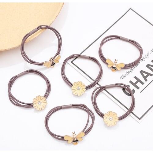 New Good Oil Drop Alloy Sunflower Elastic Hair Bands for Womens Cute Bee Hair Accessories Girls Elasticos Cabello Scrunchies