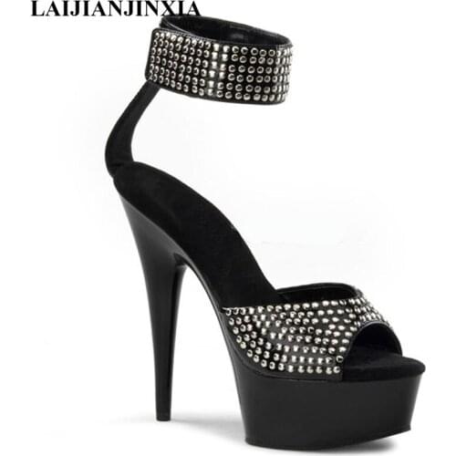 New 15cm High Heels Platform Sandals With Rivets For Women Peep Toe Sandals Pole Dance/Party/Wedding /Dance Shoes