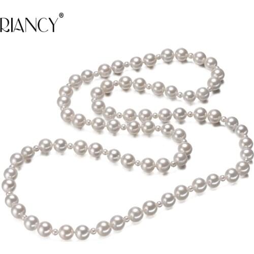 New Fashion Elegant Shell Gradient Imitation Round Pearl Necklace long shell Beads Jewelry for women wedding gift