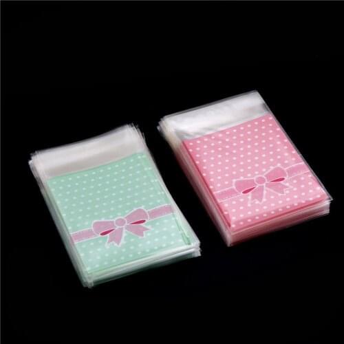 100PCS adhesive cookies bag DIY Sweet bowknot Gift Bags for Christmas Wedding Party Candy Food soap Packaging bags 2 Colors