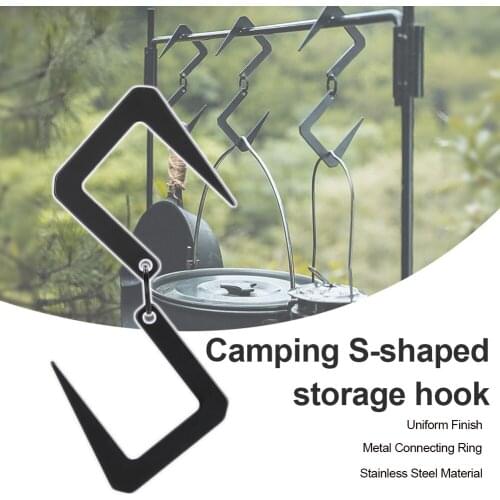 Outdoor Camping Moveable Storage Hook Detachable Hanging Hook S-Shaped Hook Stainless Steel Multi-function Railing Hanging Tool