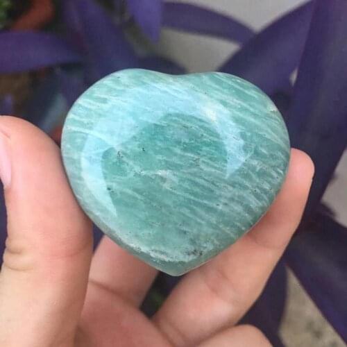 Natural Amazonite Heart Madagascar Amazon stone Quartz Crystal Heart shaped Palm stone natural stones and minerals 1pc