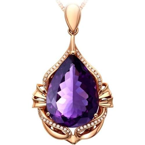 Rose Gold Color Water Drop Section Natural Purple Amethysts Crystal Pendant Link Chain Necklace Fashion Jewelry