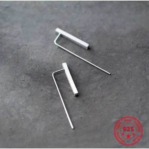 Pure 925 Silver European American New Design Creative Concise Simple Long Bar Stud Earrings Fine Jewelry