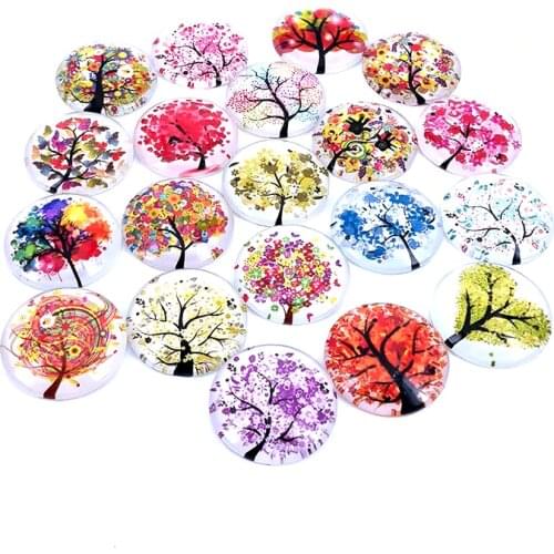 40pcs/lot 10mm 12mm 14mm 16mm Round The Tree of Life Pattern Glass Cabochon for DIY Jewelry Making Findings & Components T013