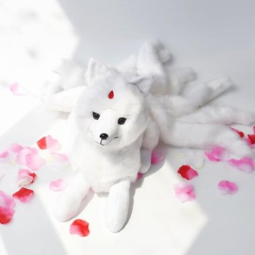 Super Cute Soft White Red Nine Tails Fox Plush Toy Stuffed Animals Nine-Tailed Fox Kyuubi Kitsune Dolls Creative Gifts for Girls