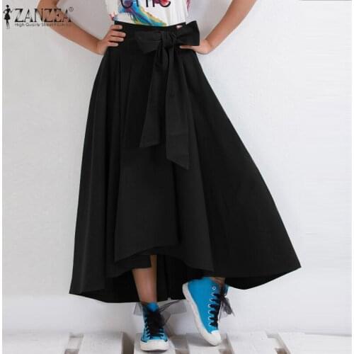 ZANZEA Fashion Bow Skirts Women Spring Vintage Sundress 2021 Casual High Wasit Long Vestidos Female Solid Robe Femme Plus Size