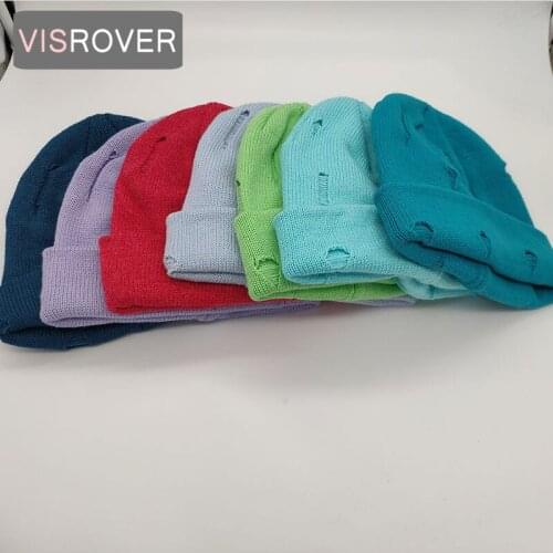 VISROVER 12 Colorway Solid Color Acrylic Woman Winter Hat With Hole Unisex Autumn Bonnet Soft handfeel Woman Warm Skullies Gift