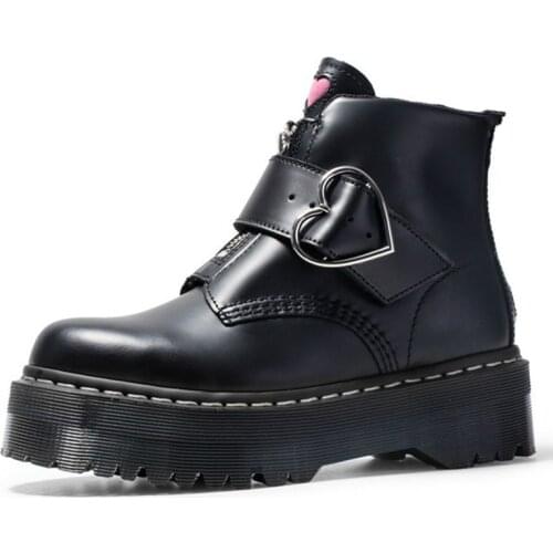 Genuine Leather Love Women Ankle Boots Platform Boots Women Martens Autumn Botas Mujer Female Comfortable Shoe