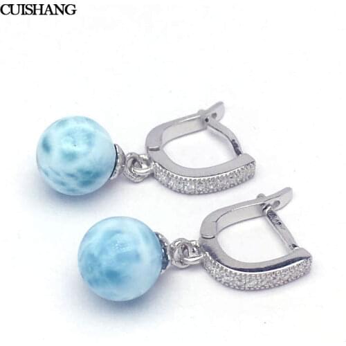 CSJ Natural Blue Larimar Drop Earring Sterling 925 Silver for Women Ladies Girls Wedding Engagement Party Gift Fine Jewelry