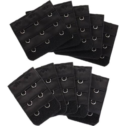 10 Pieces Womens Bra Extenders 2/3Hooks 3Row Bra Band Extension Strap Soft Extenders Adjustable for Lingerie Plus Size Black