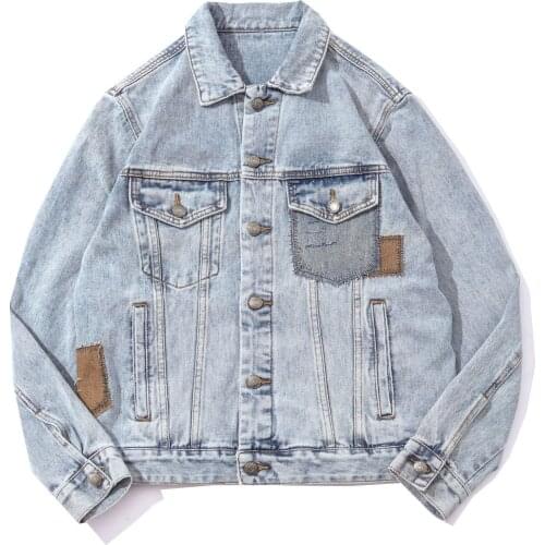 2021 Light Color Denim Jacket Mens Trend Fashion Slim Patch Mens Denim Jacket Top Men