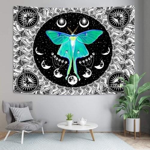 3D Butterfly Tapestry Wall Decor Bedroom Moon Night Sky Ouija Moth Bohemian Home Decoration Psychedelic Tapiz Mandala Carpet
