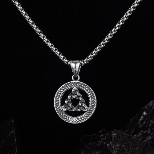 Viking Amulet Pendant Necklace Viking Charm Round Trinity Knot Pendant Necklace Jewelry