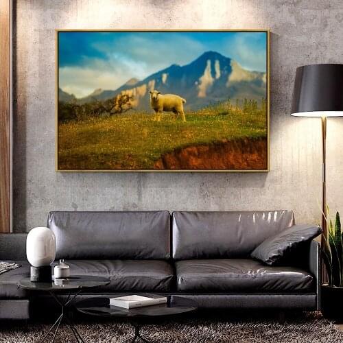 Artcozy Oil Canvas Painting sheep mountain-new-zealand For Home Decoration Wall Art