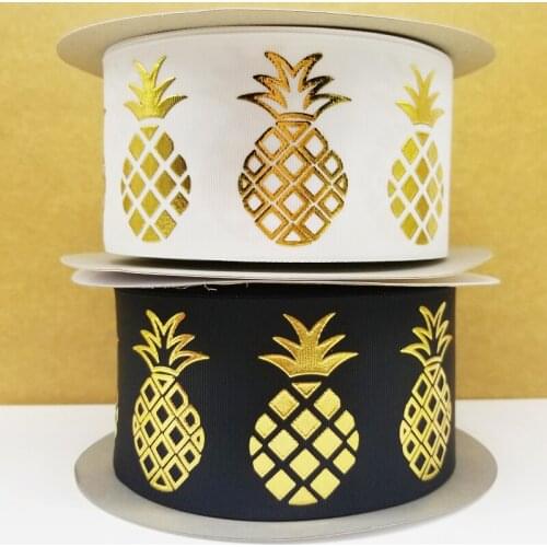 Free shipping 50 yard 3 inch pineapple hologram ribbon foil printed grosgrain ribbon