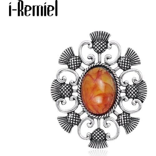 Baroque Retro Court Brooches Pins Creative Resin Stone Metal Suit Pin Women Female Jewelry Scarf Buckle Holiday Gift for Wife
