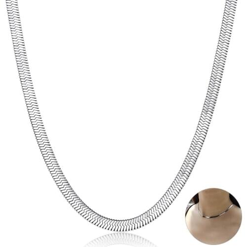 Fashion 3mm Snake Chain Choker Stainless Steel Gold Silver Color Flat Herringbone Necklace Minimalist Jewelry Gift DN252