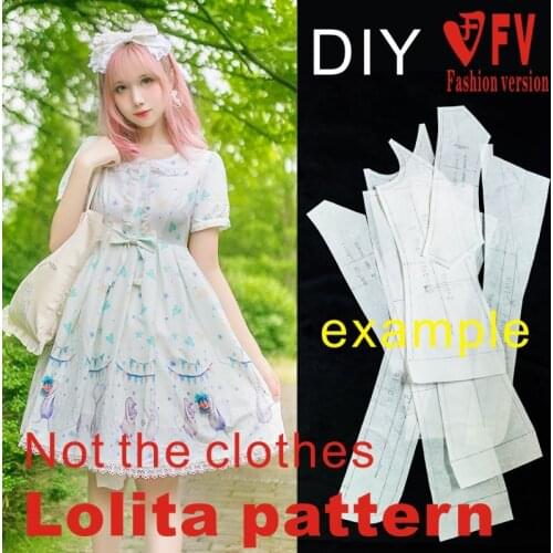 DIY handmade Lolita skirt pattern womens short-sleeved dress making pattern 1:1 clothing cutting drawing LOLI-11