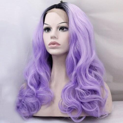 Ombre Purple Lace Front Wig Long Body Wavy Wig Womens Fashion Natural Hairline Synthetic Wigs for Women Cosplay Party Wedding