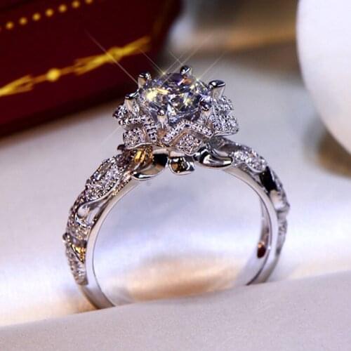 Elegant Zircon Hollow Flowers Ring For Women Fashion Jewelry Occident 925 Silver Rings Lady Engagement Accessories KOFSAC