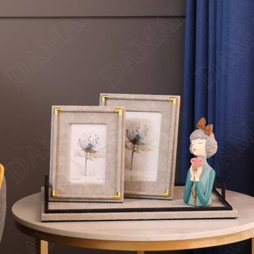 European Leather Photo Frames Bedroom Bedside 7 Inch Image Organizer Office Desktop Modern Gold Fram for Pictures Home Decor