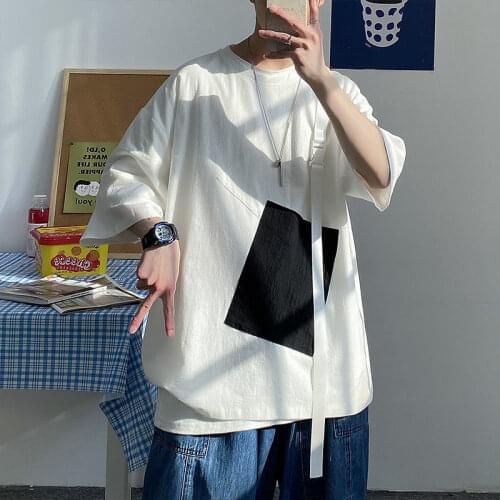 Oversized Men T Shirt Summer Korean Short Sleeve O Neck China Style Harajuku Fashion High Street Hip Pop Cotton Clothes Vintage