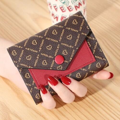 PU Leather Short Wallet Hasp Card Holder Small Women Wallets Letter Print Pacthwork Fashion Purses Lady Square Wallet