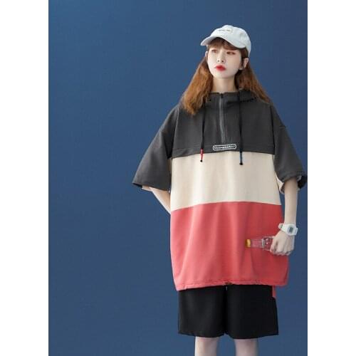 Mens Sets Hooded Zipper Short Sleeve Tops+ Elastic Waist Trousers Men Clothing Two Piece Set Korean Streetwear Tracksuit Men