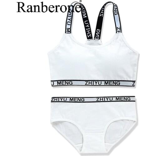 Ranberone Two Piece Swimsuit Cotton Girls Bra Underwear And Panty Sets Kids Bathing Suit Letter Sportswear Support Wholesale