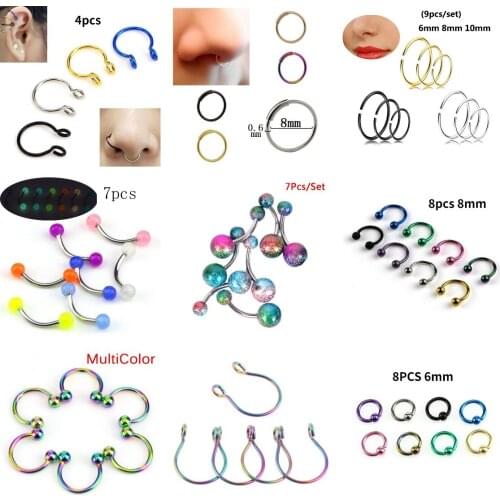 Mini Stainless Steel Hinged Segment Nose Ring Nipple Ear Cartilage Tragus Helix Lip Piercing Unisex Fashion Jewelry 5/8/10pc/Lot