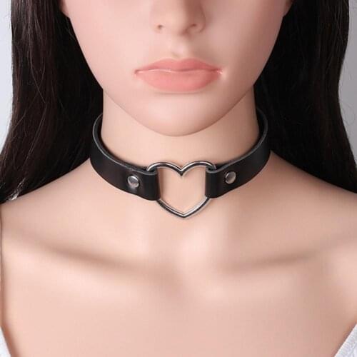 Fashion Women Peach Heart Punk Nightclub Collar Necklace Jewelry Bracelet Adjustable Faux Leather Jewelry Gift