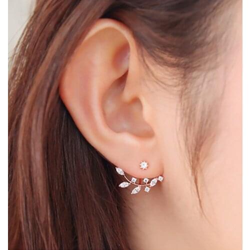 Fashion Korean Elegant Leaf Leaves Asymmetric Crystal Earrings for Women Piercing Jewelry Hanging Earrings Gifts