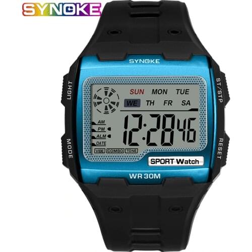SYNOKE Fashion Mens Square Digital Watch Luminous Outdoor Sports Waterproof Man Watch LED Display Multifunctional Wristwatch